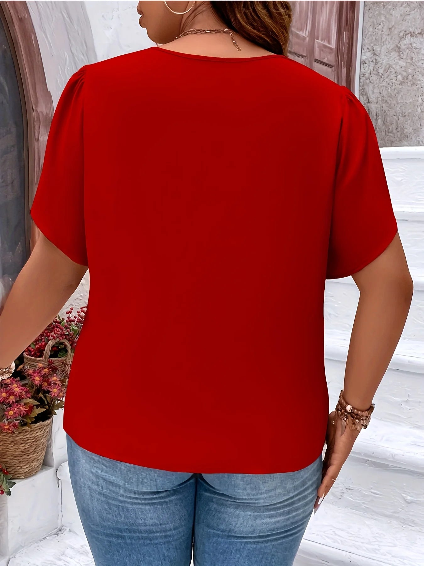 Plus Size Summer Elegant Zipper Chiffon Casual V Neck Blouse