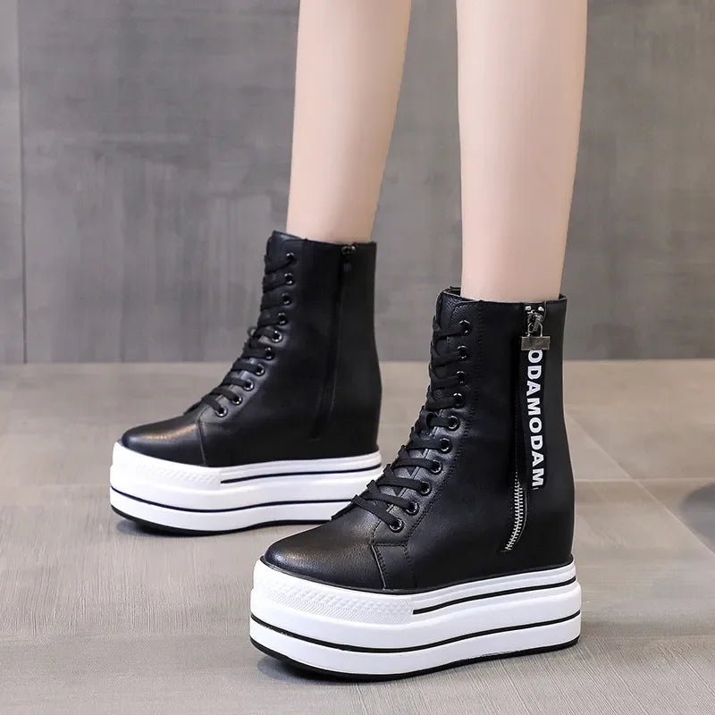 Trendy Women High Top Platform Zip  Ankle Sneakers Femme Chaussures Femmes