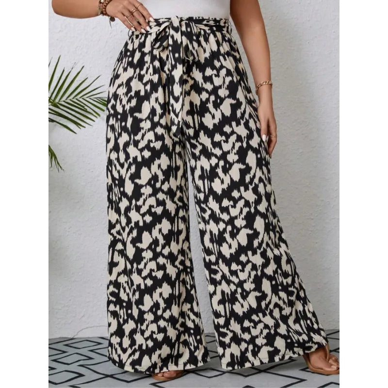 Plus Size 1XL-5XL Women's Casual Fashion New Printed Wide Leg Elastic Waist Pants.