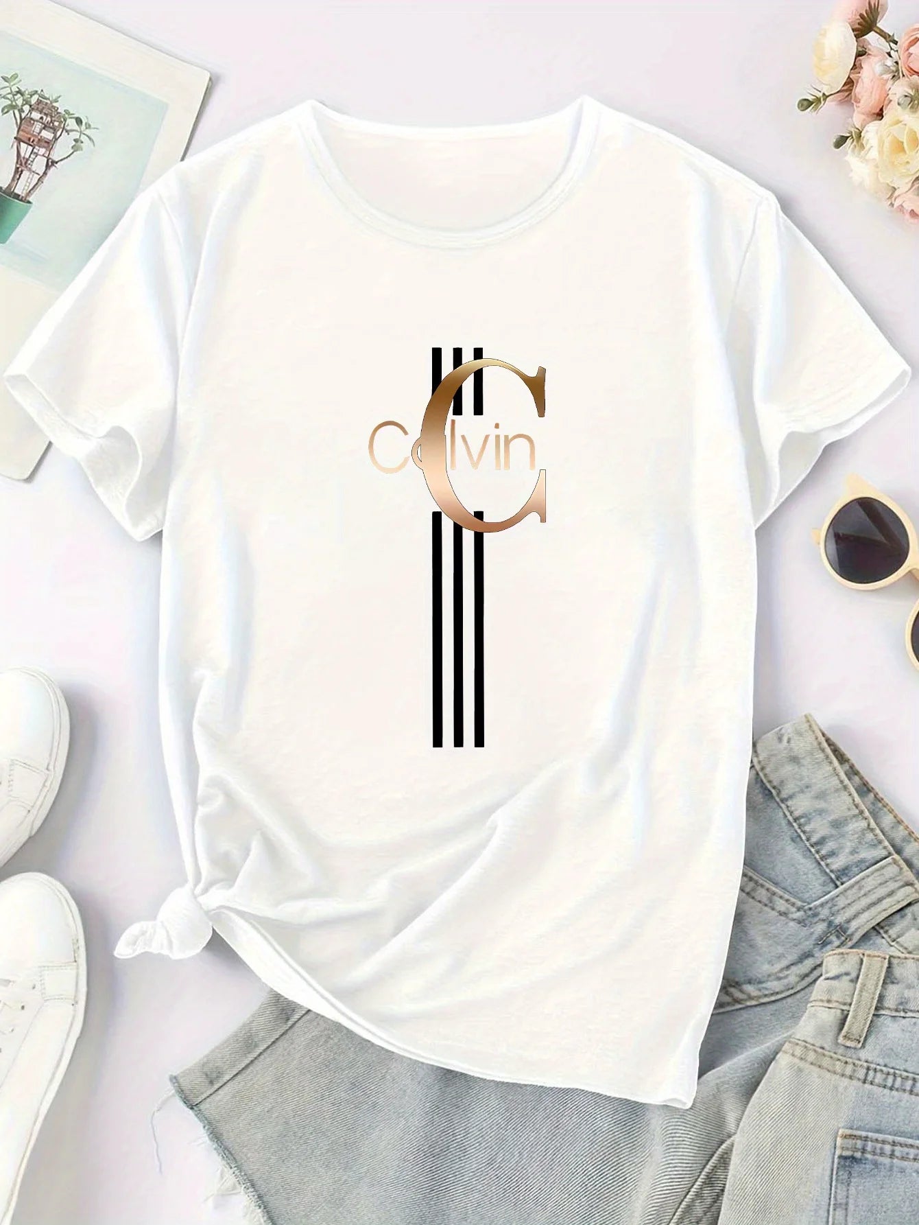 Women's PLUS-size Printed Short-sleeved T-shirt, Loose and Casual, Soft, Comfortable and Breathable, Outdoor Sports