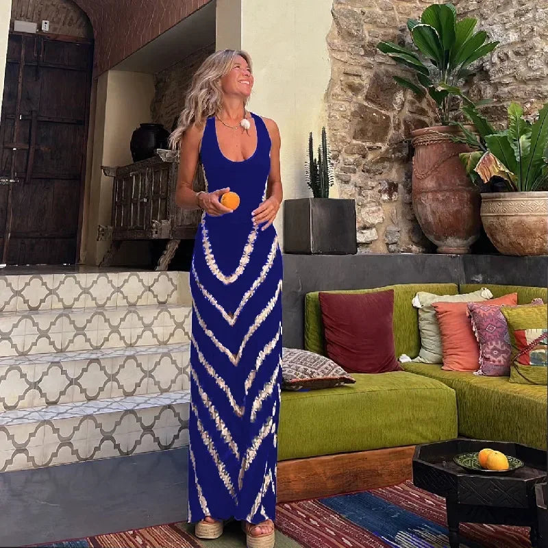 Women Sexy Print Dress Backless Cross Sleeveless Spring Summer Thin Casual Multiple Patterns Long dress.
