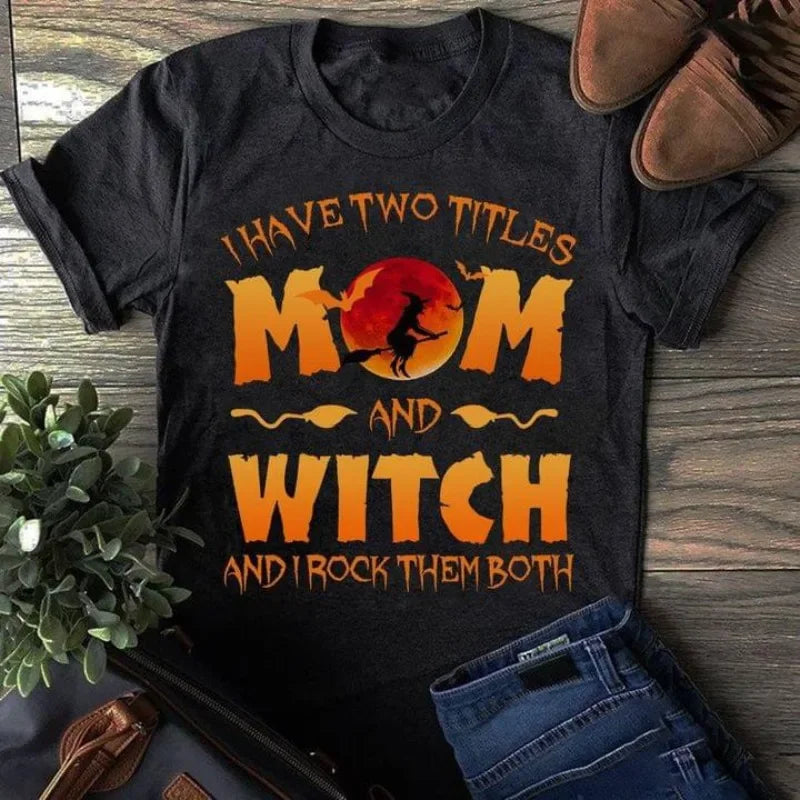 Halloween Mom Witch Black Cat Print T Shirt Women Short Sleeve O Neck Loose Women Tee Shirt .  Camisetas Mujer.   S-3X
