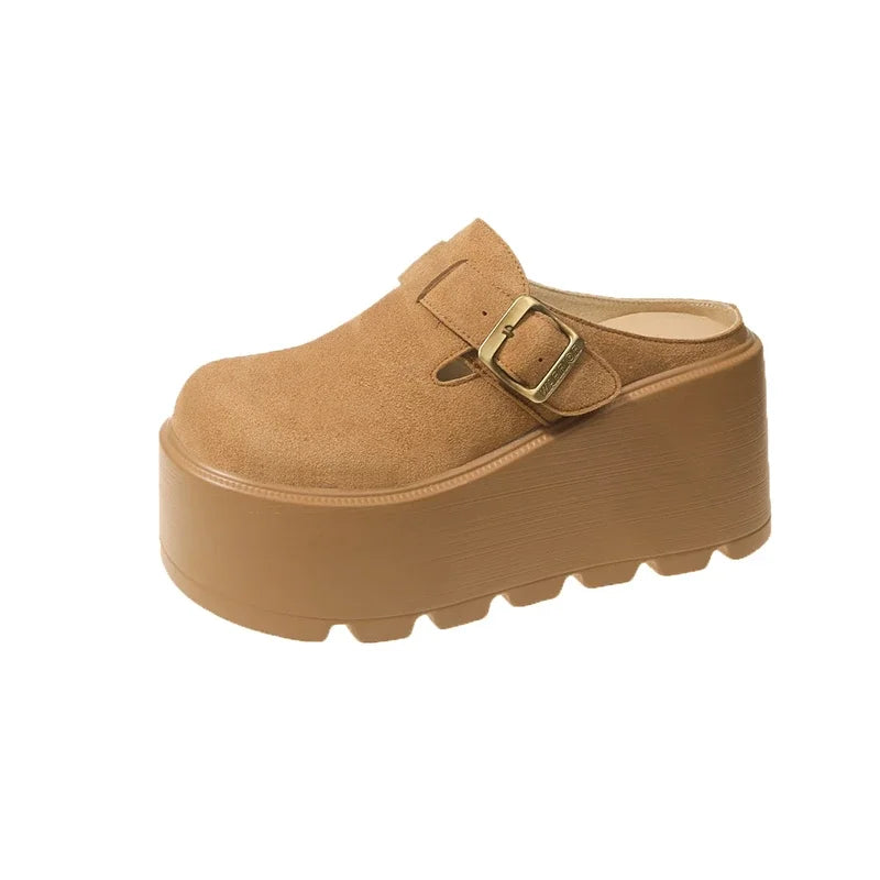 Women High Platform Slides 7CM Wedges Shoe Faux Suede/Leather Casual Chunky Summer Breathable Slip -Ons