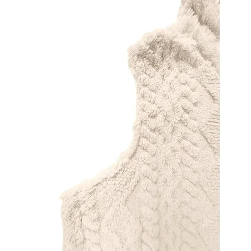 Plus Size 1XL-5XL Women's Textured Hooded Vest Sleeveless Hoodie Coat Button Down Faux Fur Coat.   1X-5X