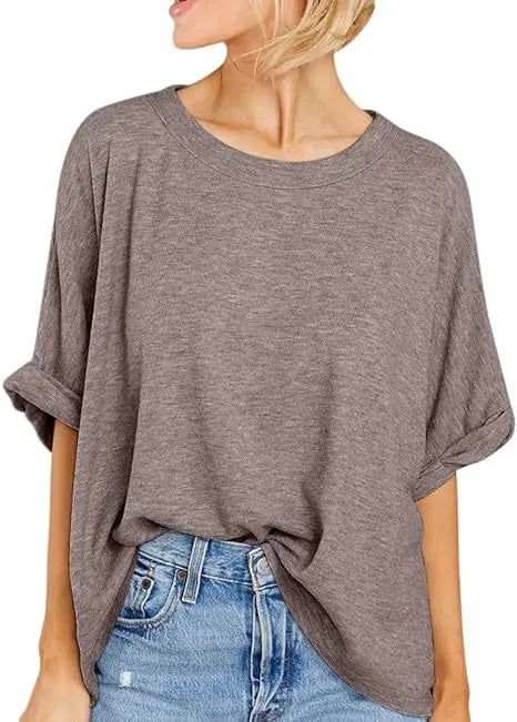 Women's  Quality Over size Short Sleeve Casual Loose Basic Tee.  S-2XL