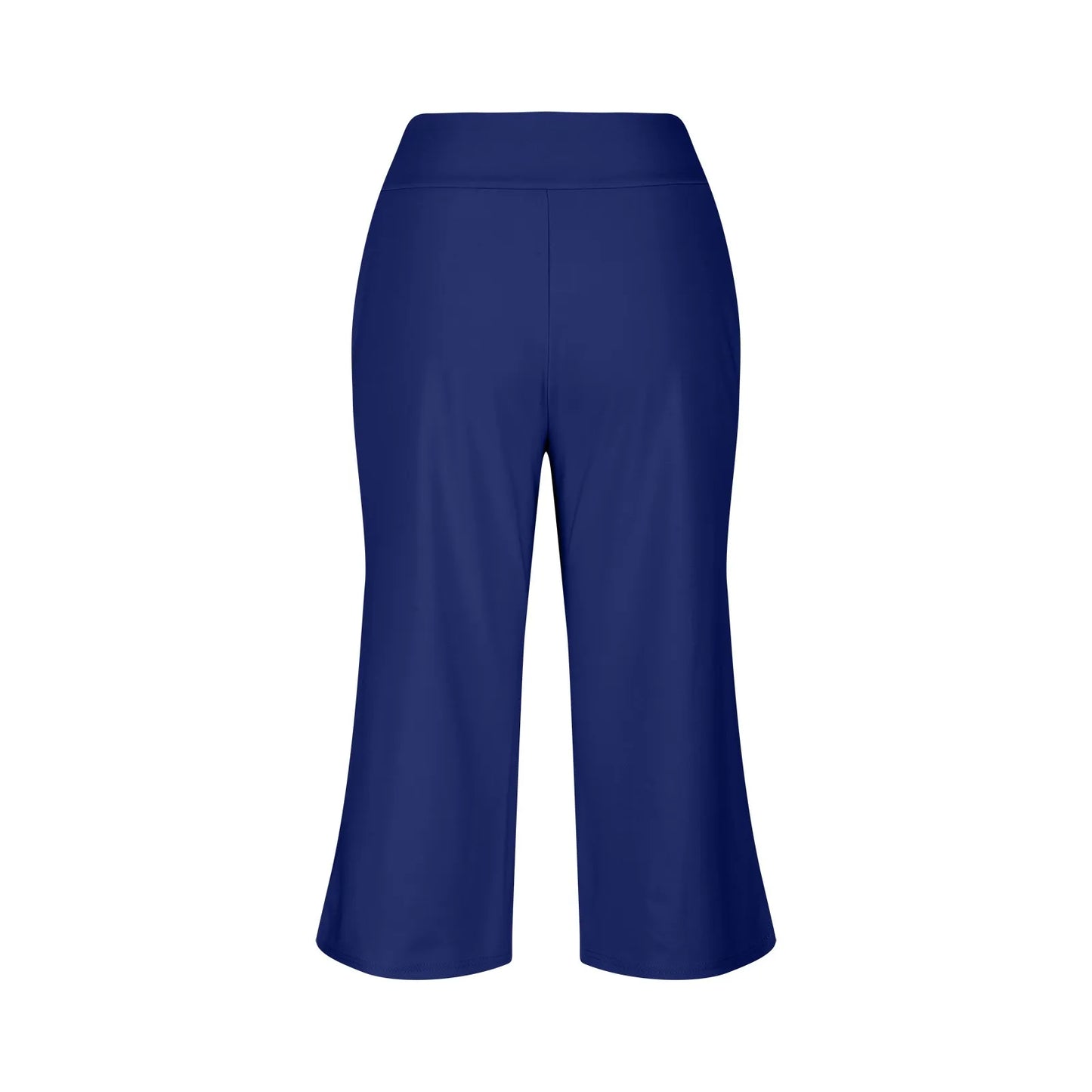 Spring and Summer Women Elastic High Waist 3/4 Pant Solid Casual Active Fit Wide Capri Leg Trousers With Pockets.  S-3X