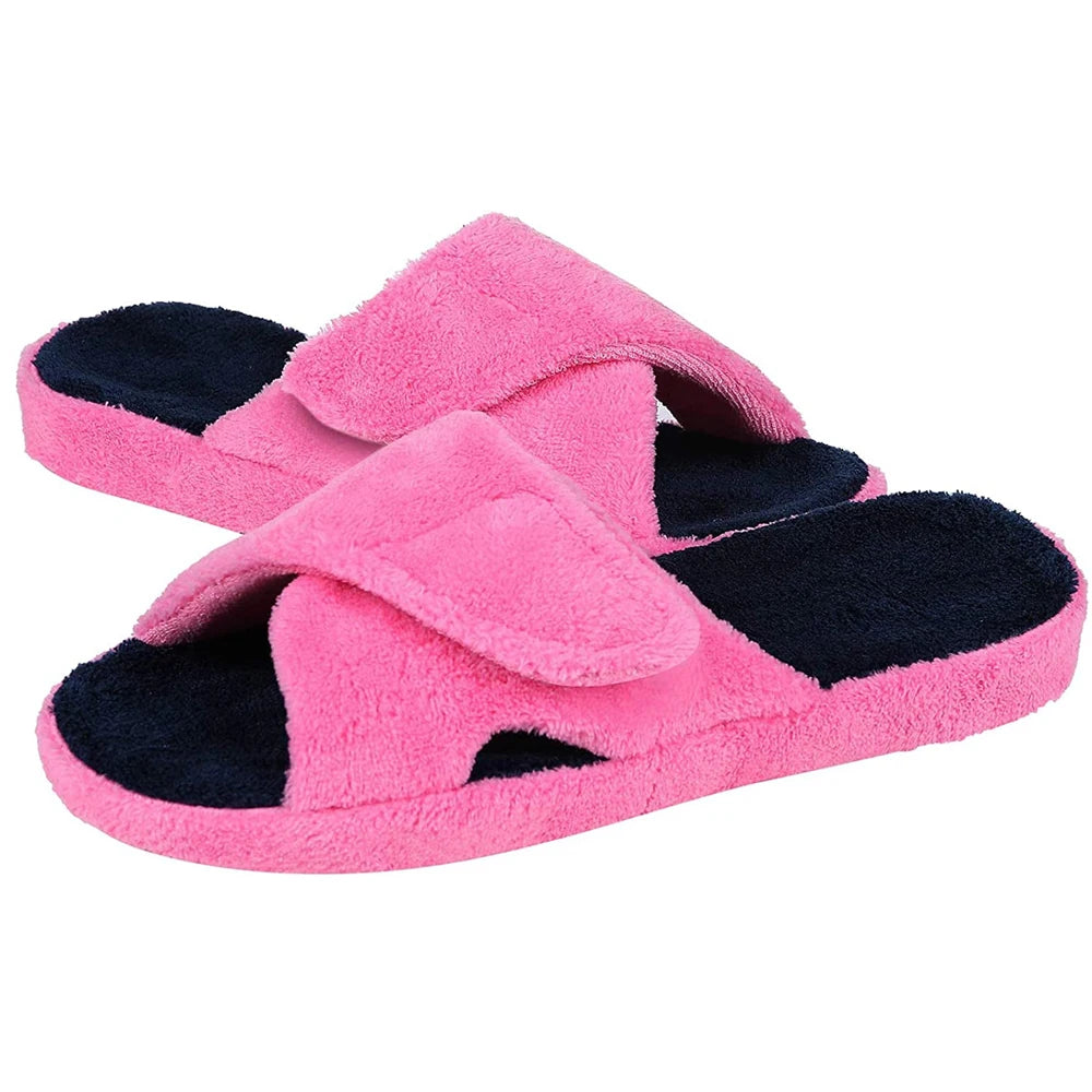 Comwarm Waffle Indoor Cotton Slippers For Women Open Toe Anti-Slip Home Slippers Four Seasons Flat with Arch Support.