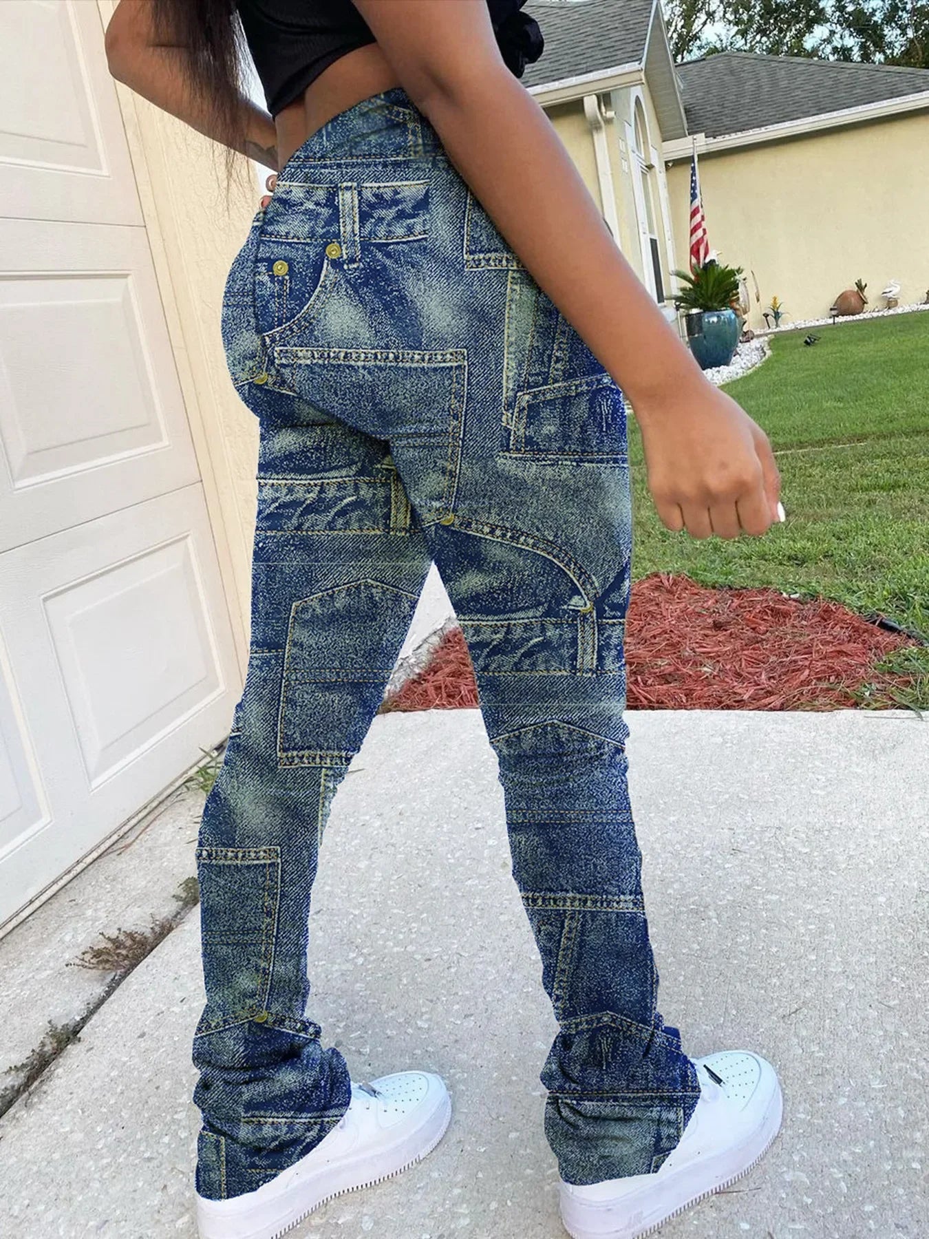 Women's All Season Straight Leg Pants Sports Leisure Drawstring Fashion Sporty Pants Imitation Denim.   S-3x