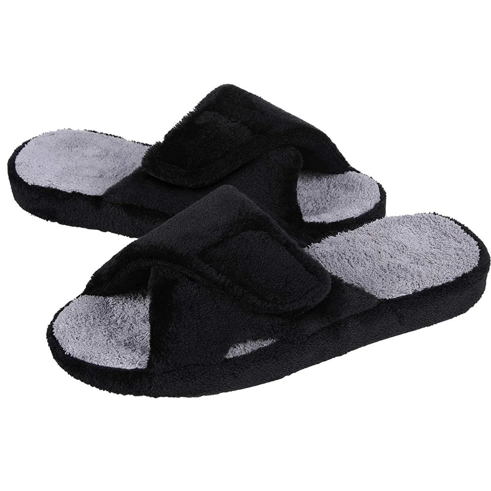 Comwarm Waffle Indoor Cotton Slippers For Women Open Toe Anti-Slip Home Slippers Four Seasons Flat with Arch Support.