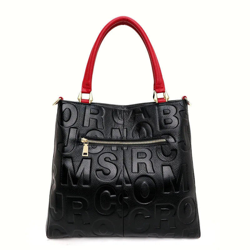 New Women's Cowhide Tote Bag Fashionable and Versatile Large Capacity Letter Printed Handheld Shoulder Bag