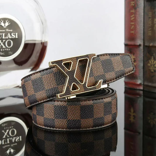 Unisex Luxury Leather Belt - Designer Metal Buckle Business Belt