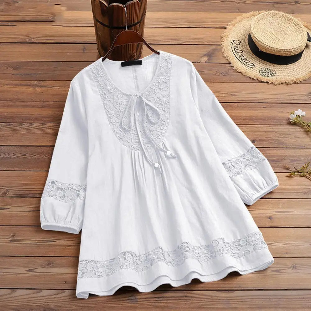 Stylish Curvy Size Bohemian Applique Lady Spring Casual Blouse. sizes M-5xl