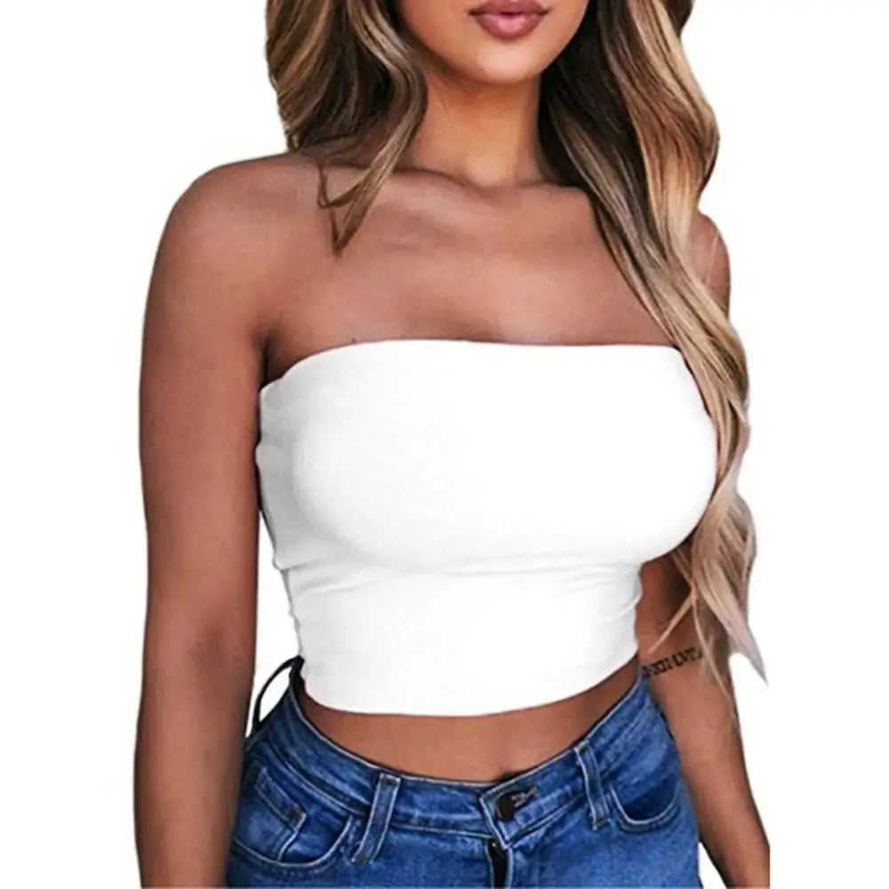 Women's Strapless Top Sexy Sleeveless Crop Top Bandeau Tube Top.  S-XL