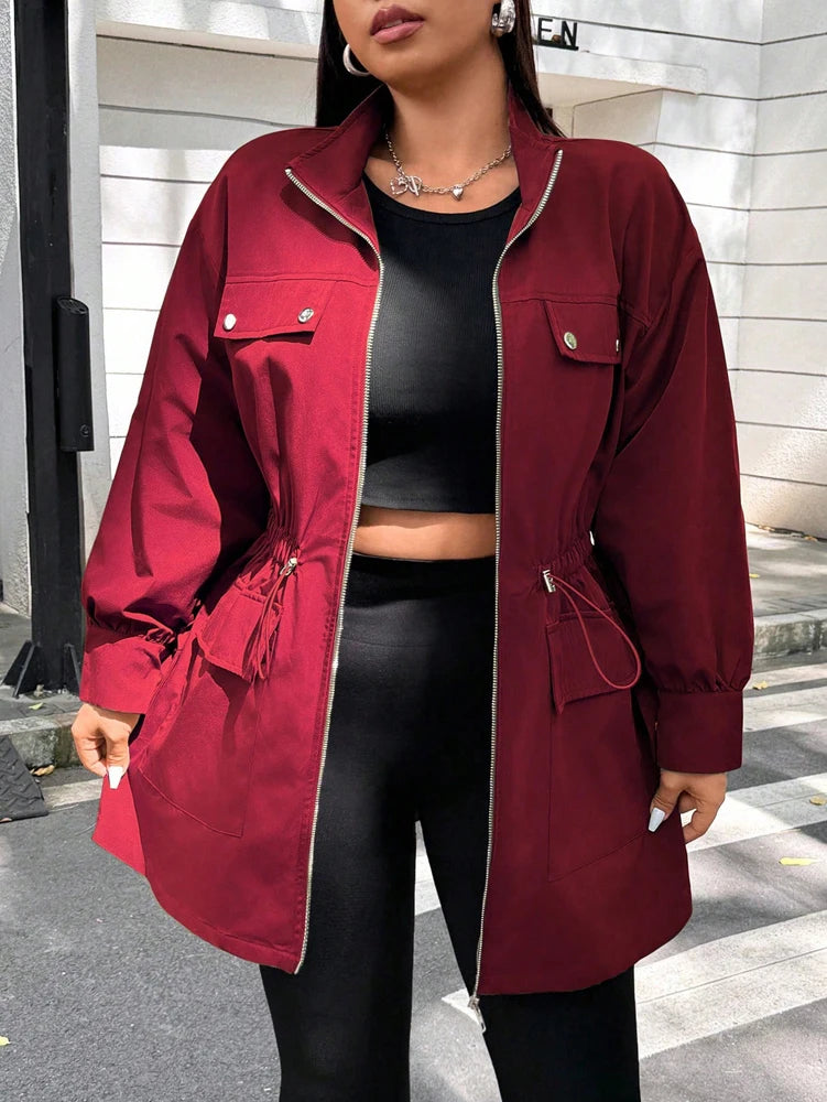Plus Size Women's Solid Colour Jacket Casual Fashion Wind  Breaker Zipper All Season Jacket.   Xl-4X