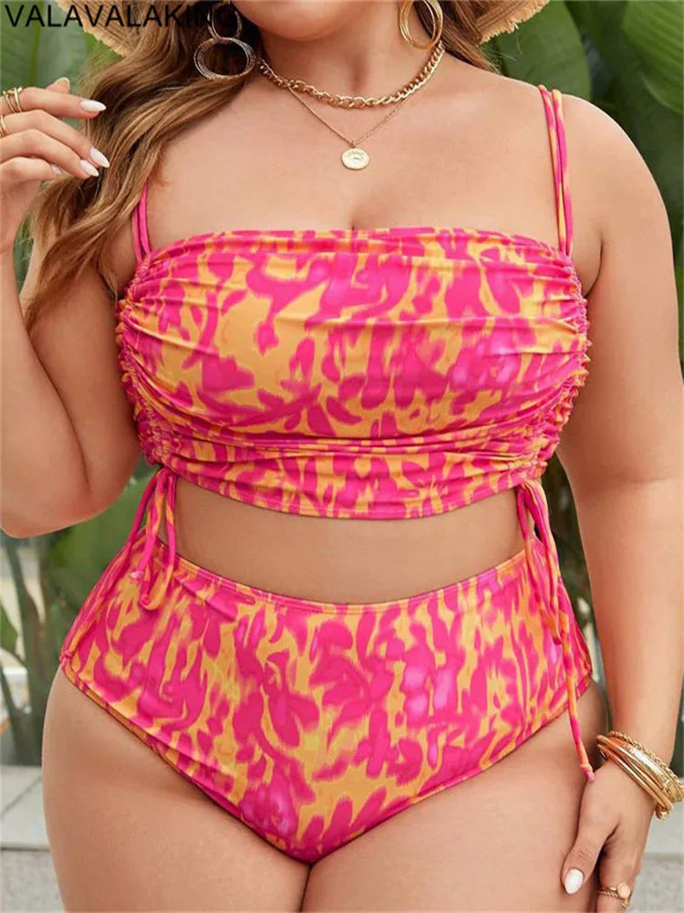 2025 Two Piece Plus Size Women Strapped Swimsuit High Waist Swimwear