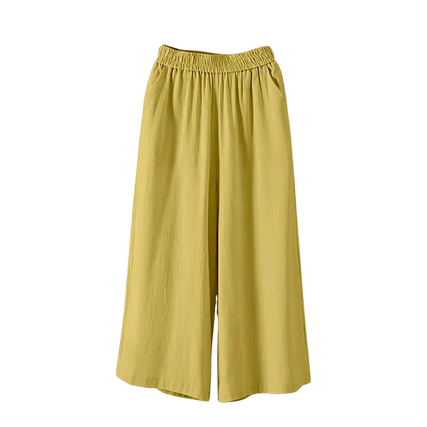 Plus Size Casual and Versatile Lazy Style Wide Leg With Pockets Lightweight High Waist Loose Cropped Capris.   L-3X