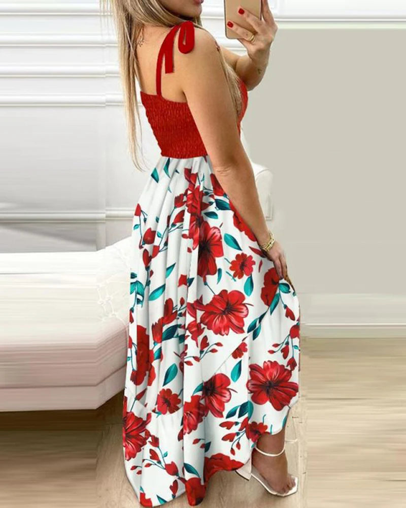 Summer Sexy Spaghetti Strap Floral Print Maxi Dress For Women Casual Elegant Long Dress.  S-3X