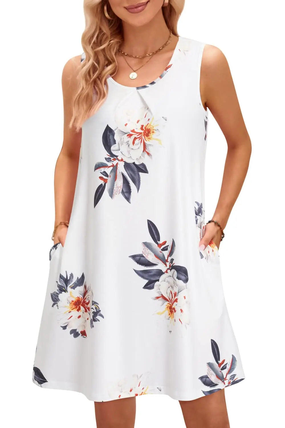 Bohemian Print Casual Sleeveless Women's Round Neck Dress Sweetheart Rustic Country Sleeveless Dress.  S-3X