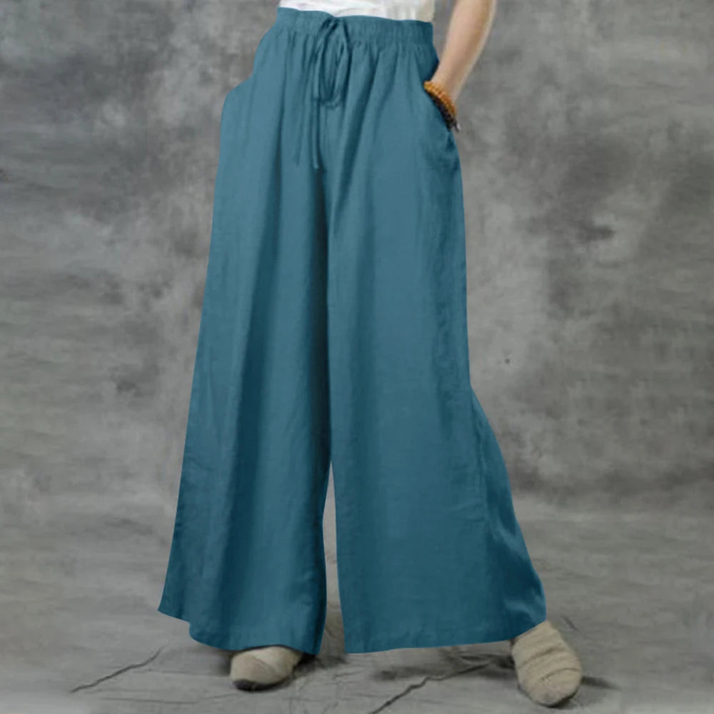 Plus Size High Waist Long Pants for Women Solid Casual Wide Leg Trousers