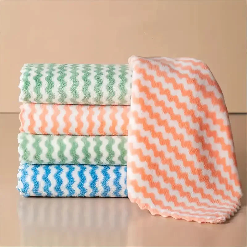 Double-sided Fleece Dishcloths Super Absorbent Cleaning Cloths Scouring Pads Kitchen Washing Dish Rags Glass Windows Wipe Towel