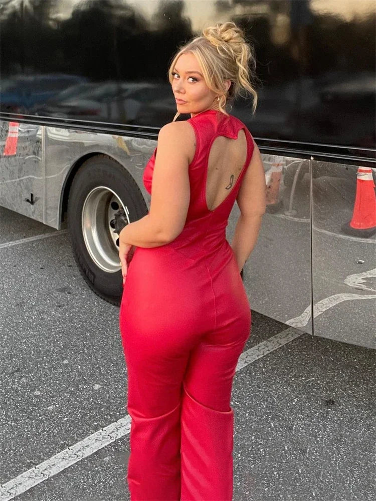 Backless Heart Cutout Bodycon Jumpsuit For Women Casual Sleeveless Slim One-Piece Retro Denim Jumpsuits New 2025