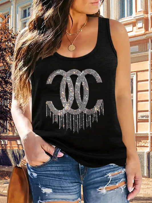Plus Size Women's Tank Sequins Sleeveless Loose Stretchy Summer Fashion Tank