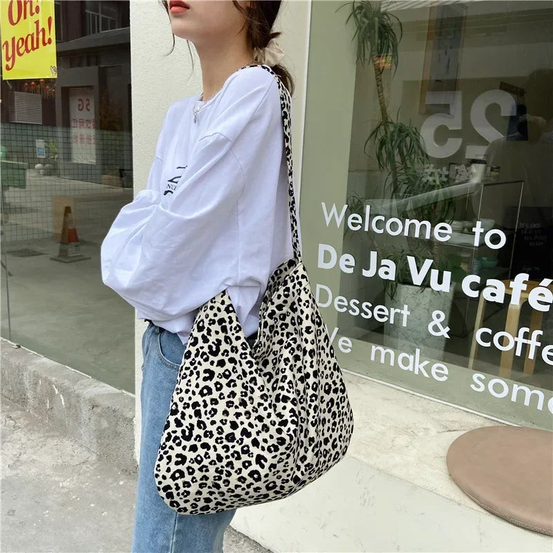 Oversized Leopard Print Shoulder Bag for Women Quality Canvas Large Capacity Tote New Luxury Handbag.