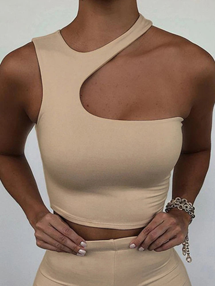 Cut Out Sexy Crop Top Solid Skinny Sport Short Summer Tube Top.