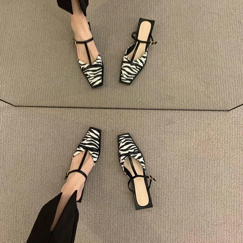 2025 Summer Women Mules Fashion Shallow Square Toe Dressy Sandal Women's Sandalias