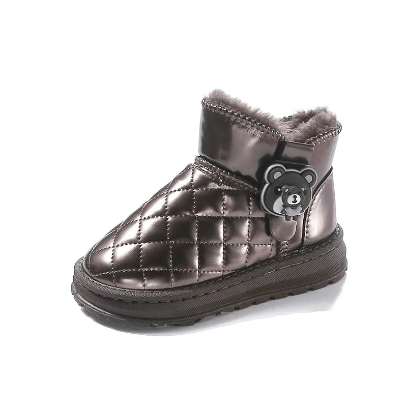 Kids Fashion Boots for Boys Girls Unisex 2024 Autumn Winter Cartoon Bear Classic Slip-on Children Thermal Snow Ankle Boots Warm