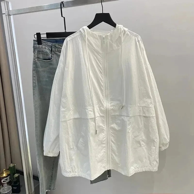 Summer New Fashion Women's Jacket Thin UV Protection Coat 2025 Long Sleeve Hooded Jackets .  M-3X