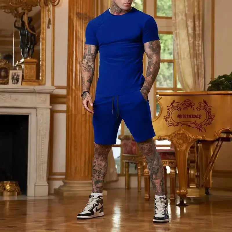 Fashionable and casual summer men's breathable T-shirt and short two-piece set.  Sz: S-3X