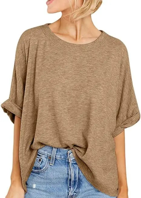 Women's  Quality Over size Short Sleeve Casual Loose Basic Tee.  S-2XL