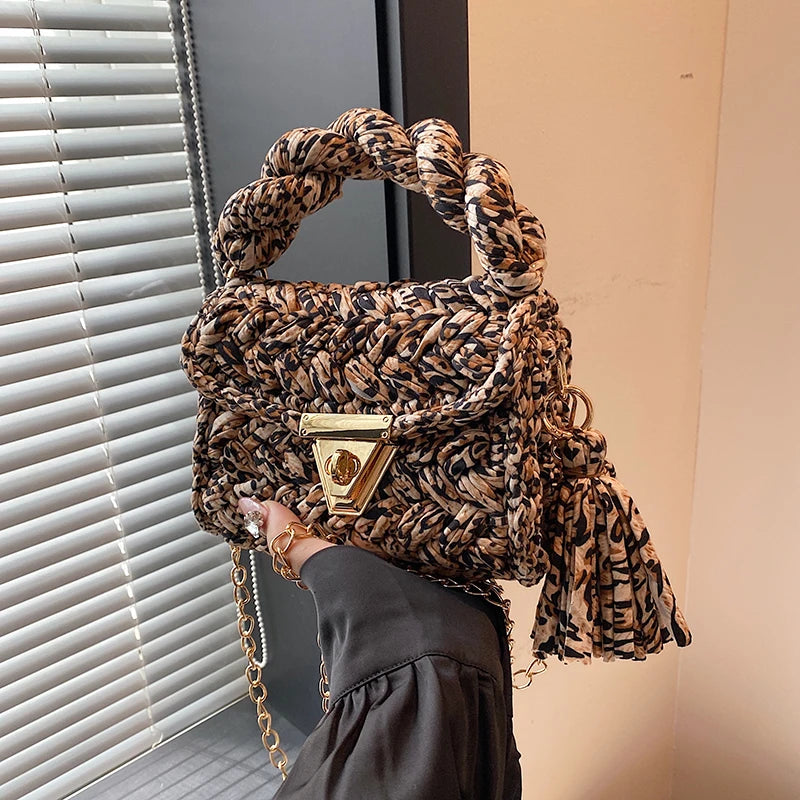 Elegant Crochet Sling Bag with Tassels New Arrival Handmade Trendy Shoulder Bag with Braided Texture