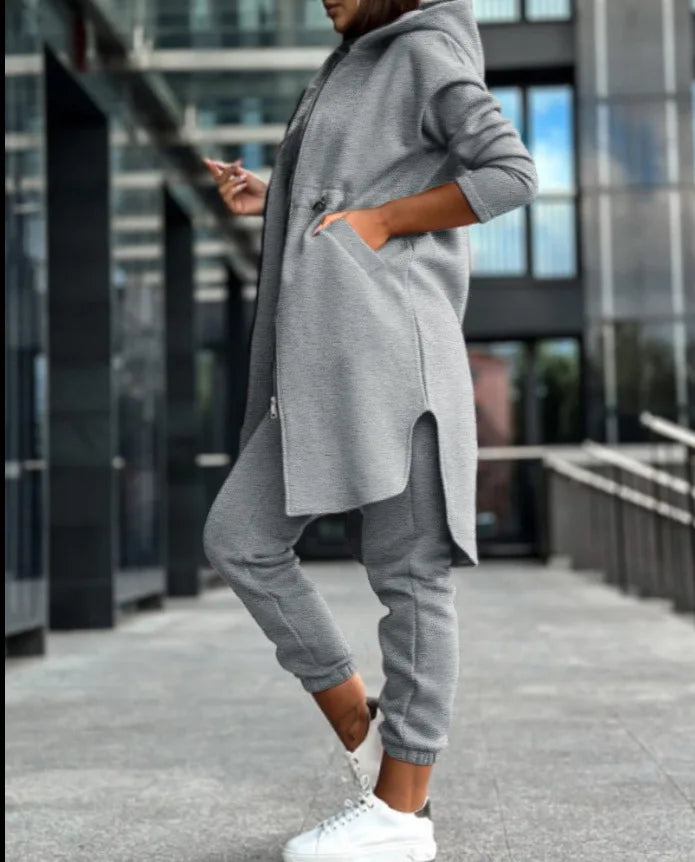 Pant Set Hooded Zipper Long Jacket Casual Straight Pants Solid Sporty Great For All Seasons.  S-2XL