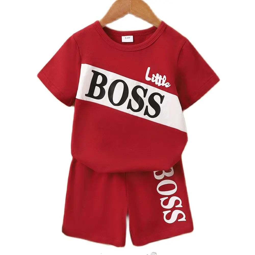 1-6 Years Boy 2PCS Clothing Set Letter T-shirt+Solid Color Shorts Fashion 3 Colors Sport Style Child Boy Summer Holiday Outfit