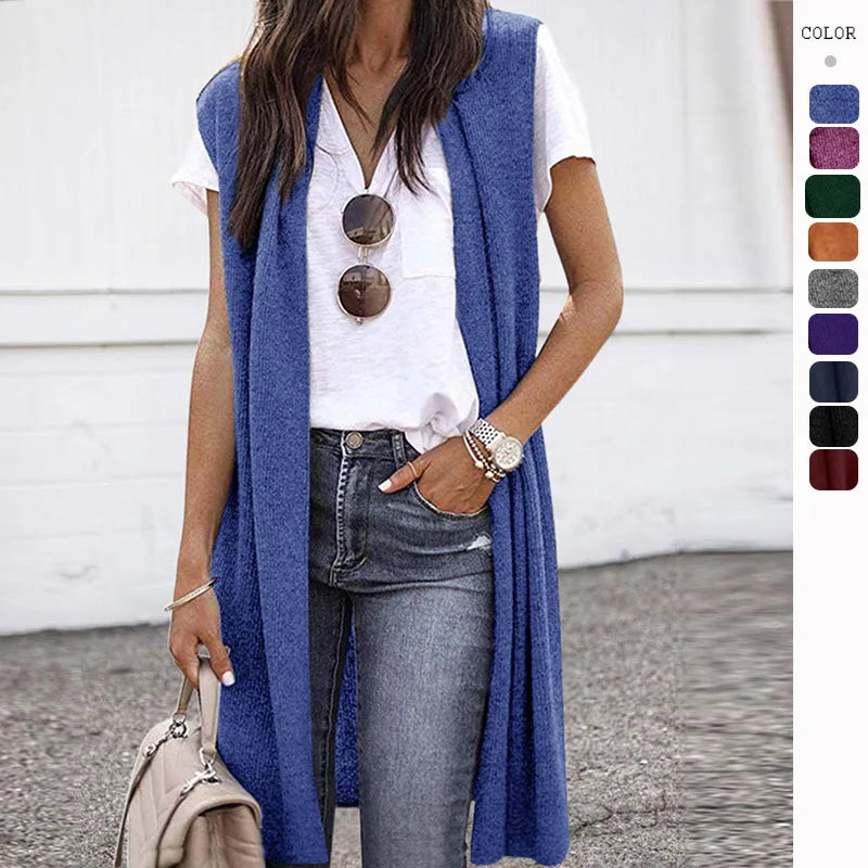 Fashion Women's Casual Knitwear Sleeveless Trendy Long Vest Jacket.  S-XL