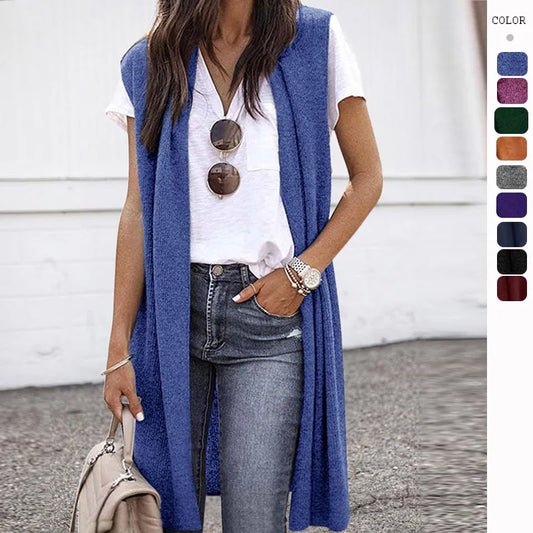 Fashion Women's Casual Knitwear Sleeveless Trendy Long Vest Jacket.  S-XL