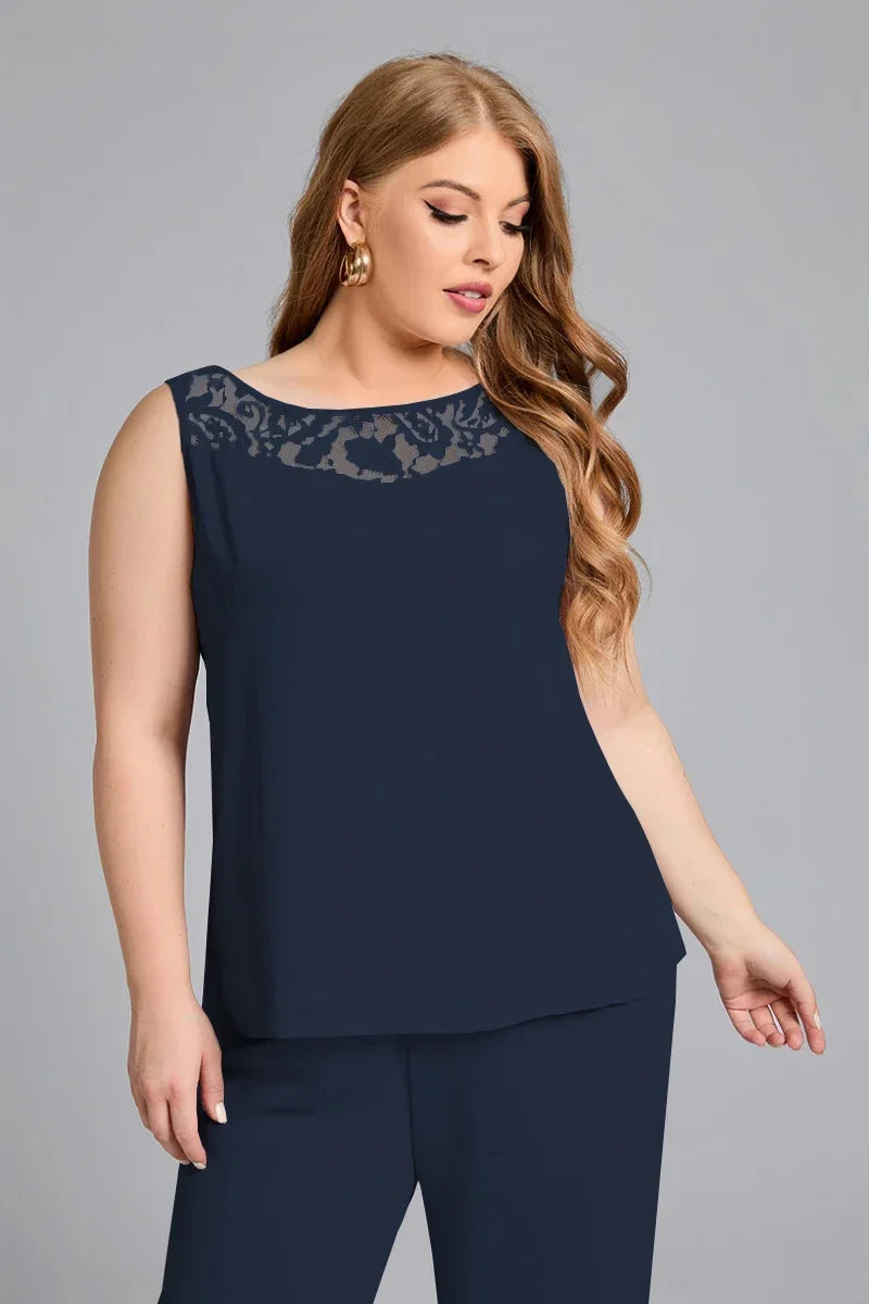 Plus Size Sequins Three Piece Set Pant Suit Evening Party Wear