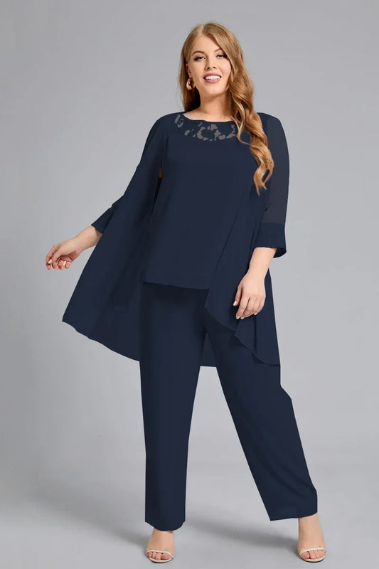 Plus Size Sequins Three Piece Set Pant Suit Evening Party Wear