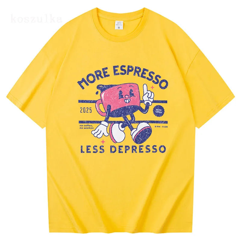 More Espresso Less Depresso T Shirt Men/women Vintage Graphic Unisex High Quality Cotton T-shirt.  XS-2X