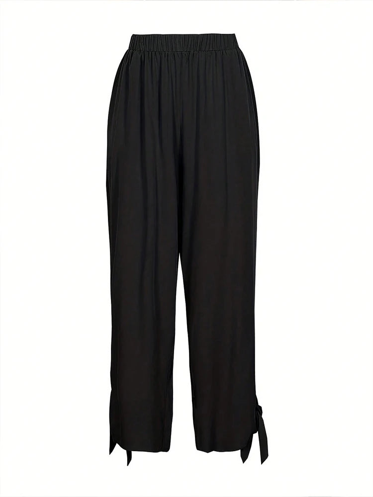 Plus Size Women's Black Casual Calf Slit Pants