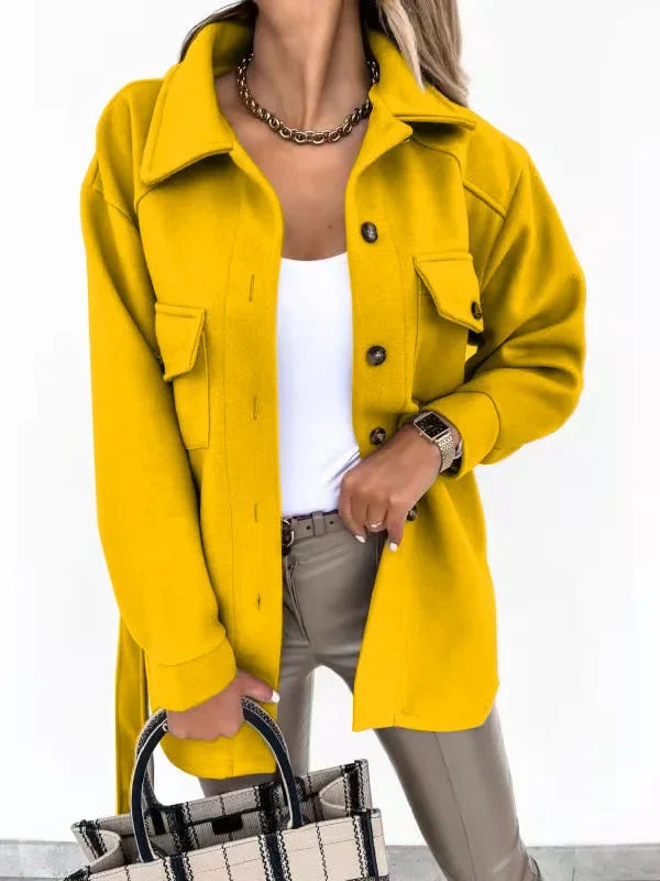 Women's Solid Colour Lapel Single Breasted Solid Colour Loose Jacket 2025 Autumn/winter Jacket.  S-XXL