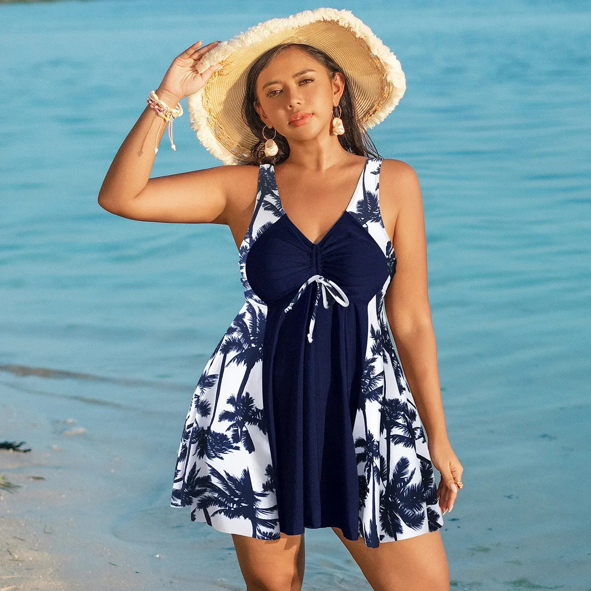 New Style Women's Tankini Leopard/Mixed Print Plus Size Swim Dress.