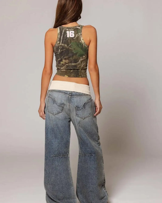 Women's Y2K Hip-Hop Wide Leg Jeans - Fashion Stitching Loose Denim Pants.  S-2X