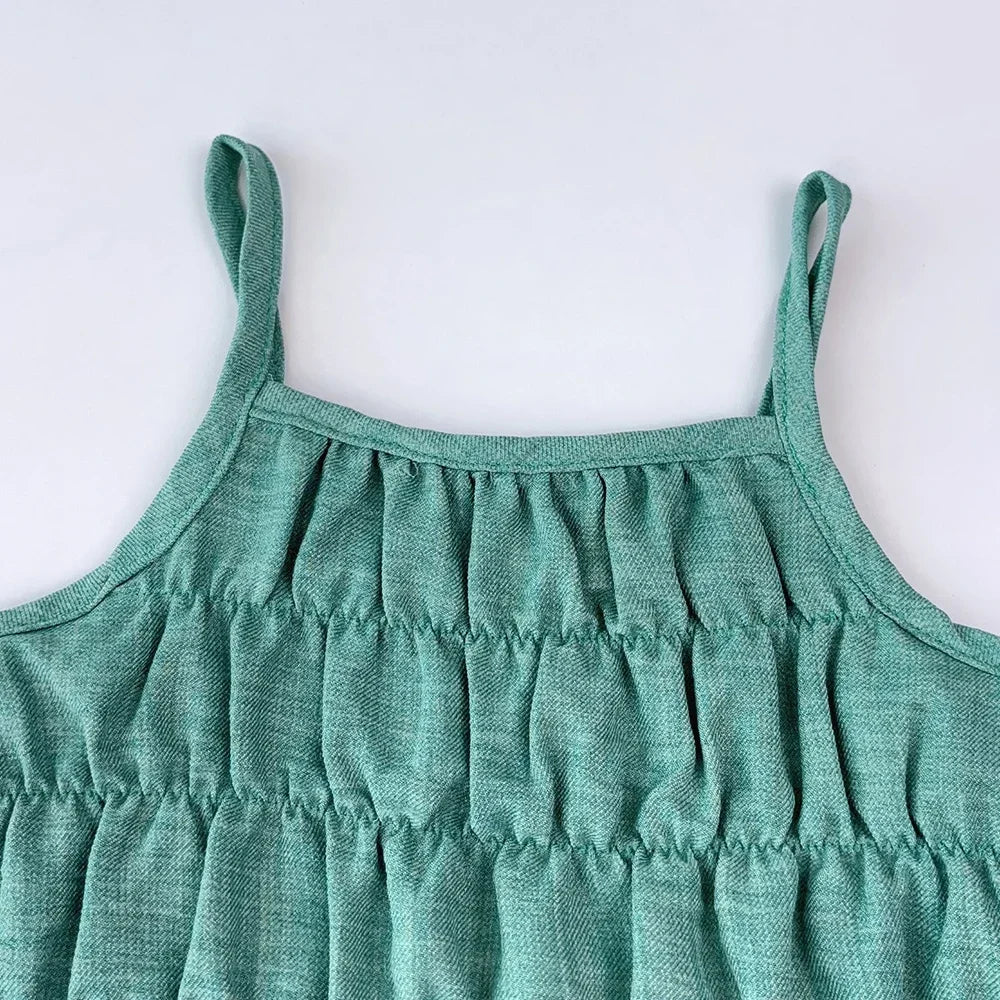 Kids Clothes Girls Solid Color Pleated Camisole Top+straight Leg Wide Leg Pants Casual Sets Summer Fashion Children's Clothing