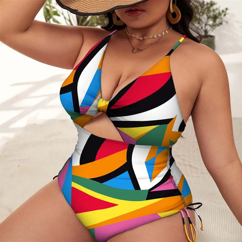 Plus Size Women Print Push Up One Piece Swimsuit Print