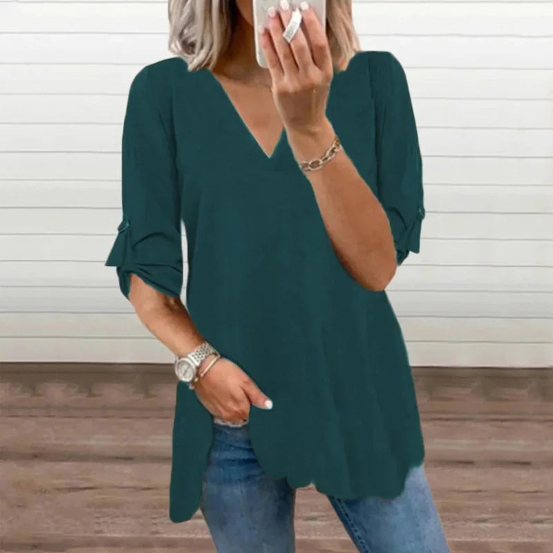 Women's V-Neck Long Sleeve Chiffon Shirt New Style Top Slim.  S-5X