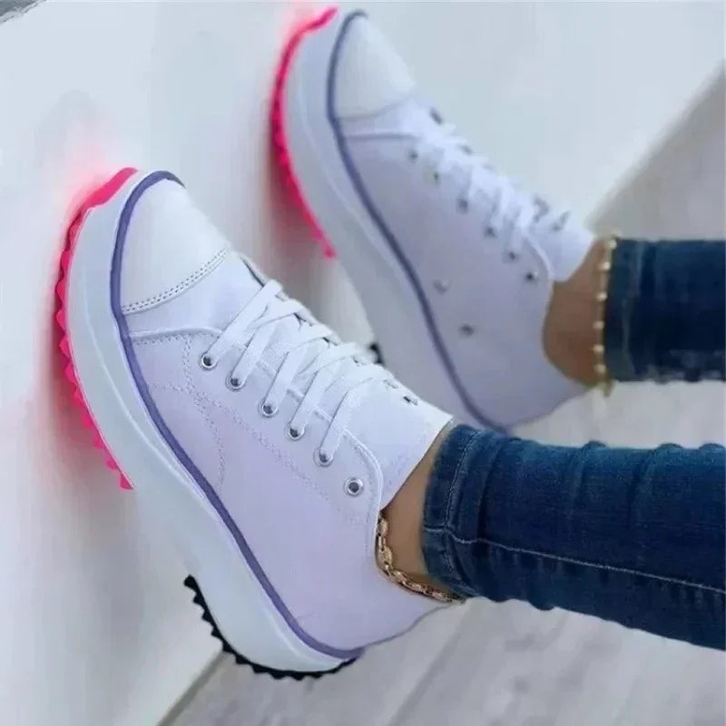 Women's Quality Canvas Sport Shoes Breathable Casual Female Thick Sole Lace-Up Vulcanized Shoes