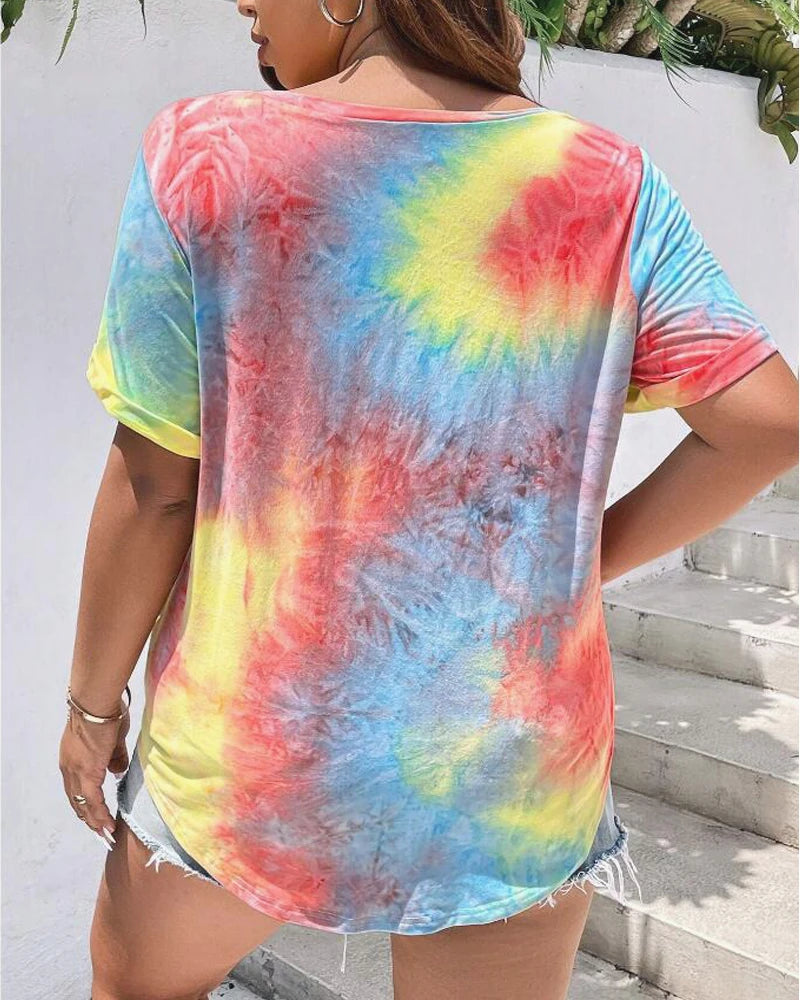 New Plus Size European Women's Casual V-neck Printed Pocket T-shirt